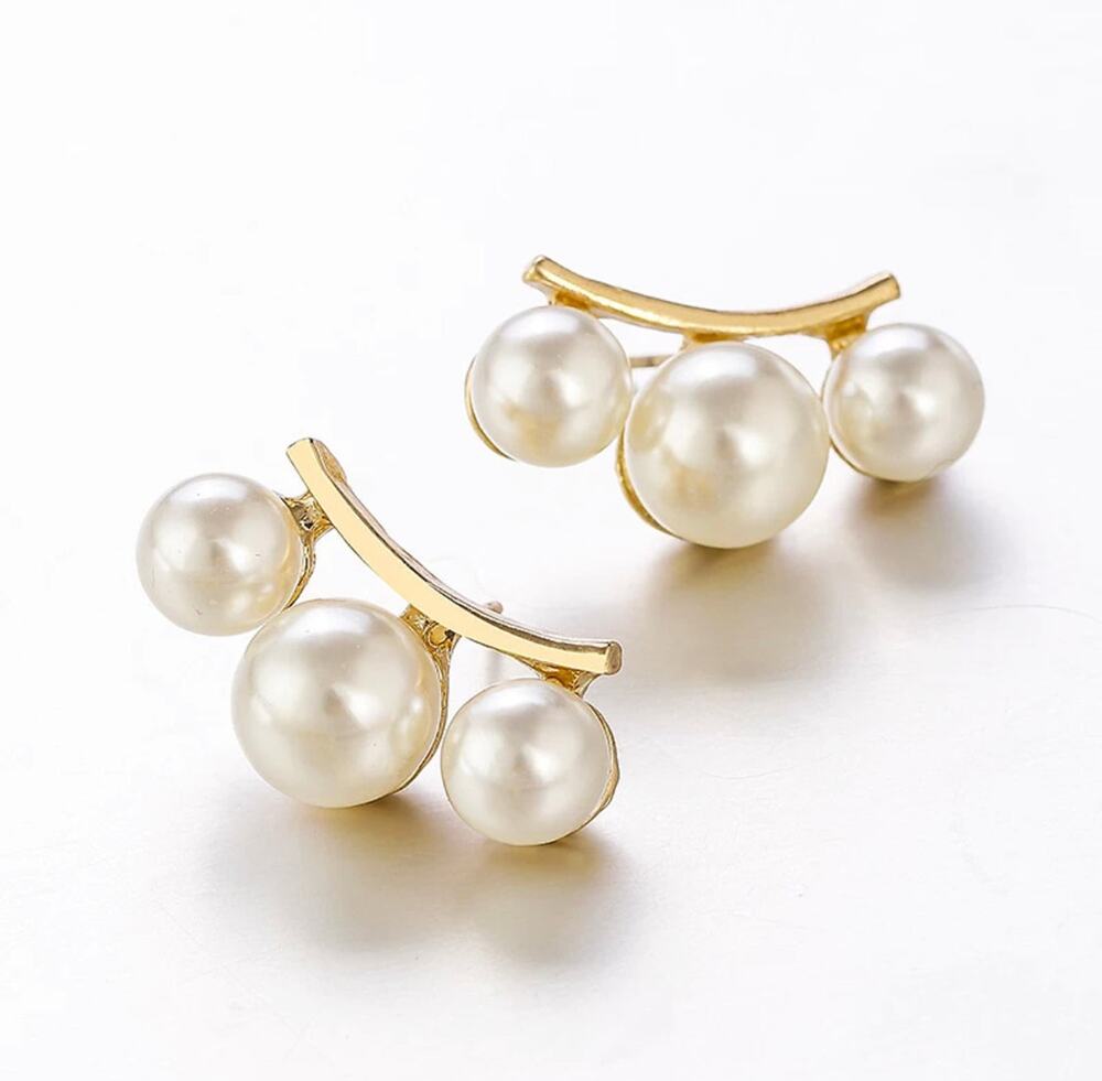 Clara Triple Pearl Gold Earrings